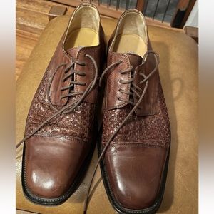 Johnson and Murphy Square Men’s Brown Leather Toecap Woven Oxford Shoes sz 8.5M
